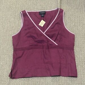 Vintage Ann Taylor Petites V Neck Cropped Linen Tank Top